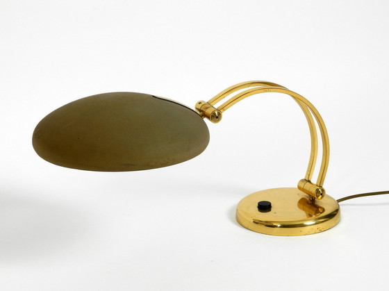 Image 1 of Huge 1970s brass table lamp with adjustable neck and shade from Hillebrand