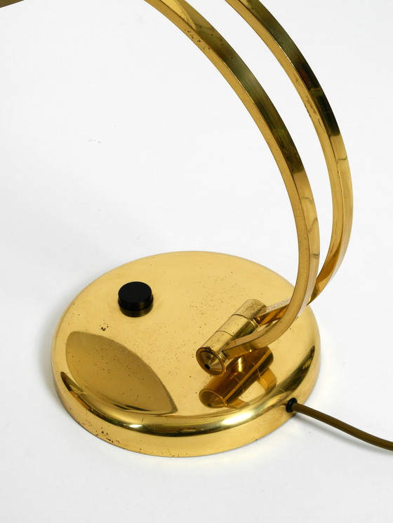 Image 1 of Huge 1970s brass table lamp with adjustable neck and shade from Hillebrand