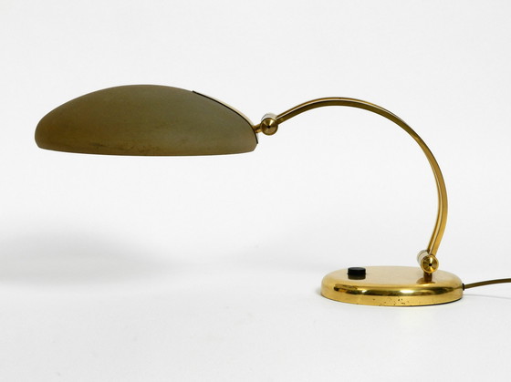 Image 1 of Huge 1970s brass table lamp with adjustable neck and shade from Hillebrand