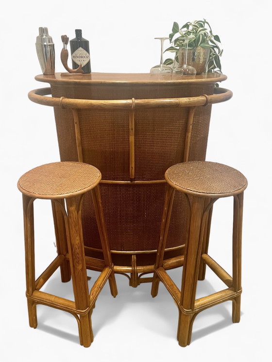 Image 1 of Tiki bar cocktail bar furniture rattan 1950's