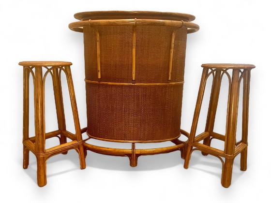 Image 1 of Tiki bar cocktail bar furniture rattan 1950's