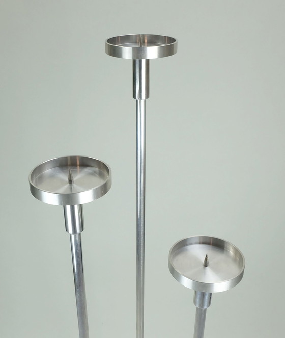 Image 1 of Large Knut Hesterberg Candle Holder Candelabra Stainless Steel And Glass 1970S