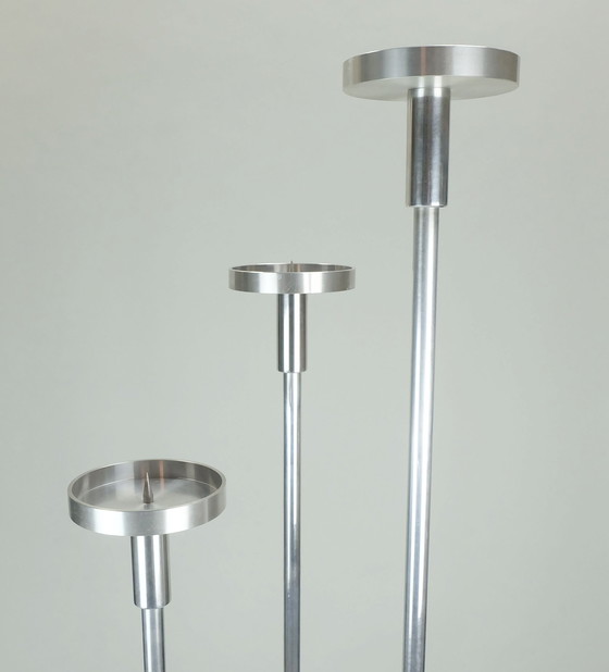 Image 1 of Large Knut Hesterberg Candle Holder Candelabra Stainless Steel And Glass 1970S