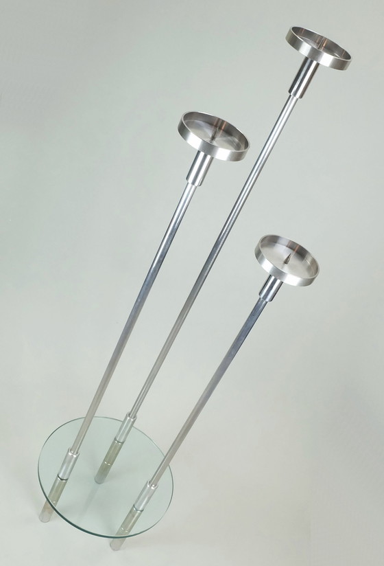 Image 1 of Large Knut Hesterberg Candle Holder Candelabra Stainless Steel And Glass 1970S