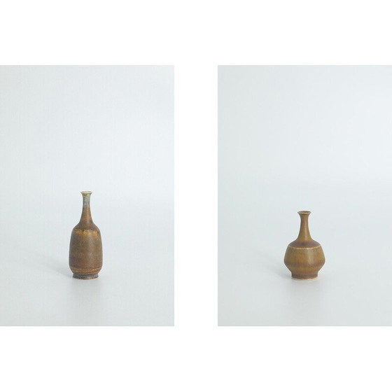 Image 1 of Set of 4 vintage brown stoneware collectible vases by Gunnar Borg for Höganäs Ceramics, Sweden 1960