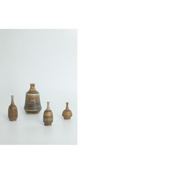 Image 1 of Set of 4 vintage brown stoneware collectible vases by Gunnar Borg for Höganäs Ceramics, Sweden 1960