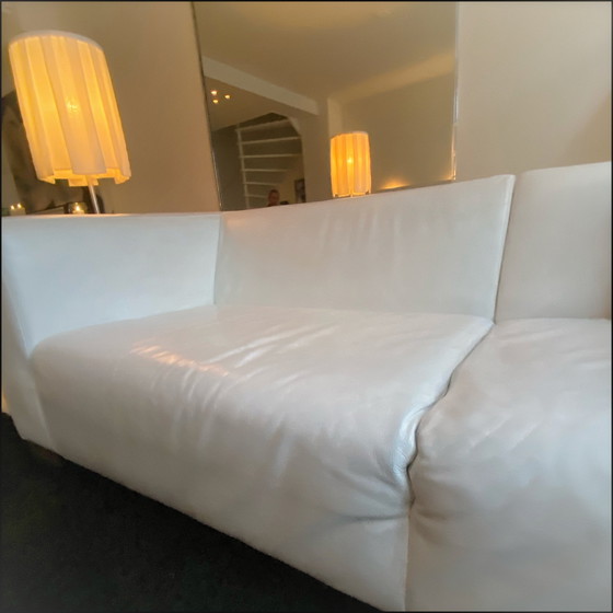 Image 1 of Three-seater Sofa White Leather Brand Montèl