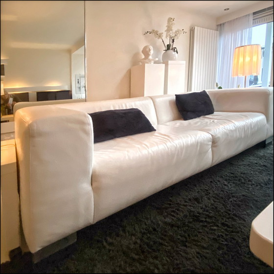 Image 1 of Three-seater Sofa White Leather Brand Montèl