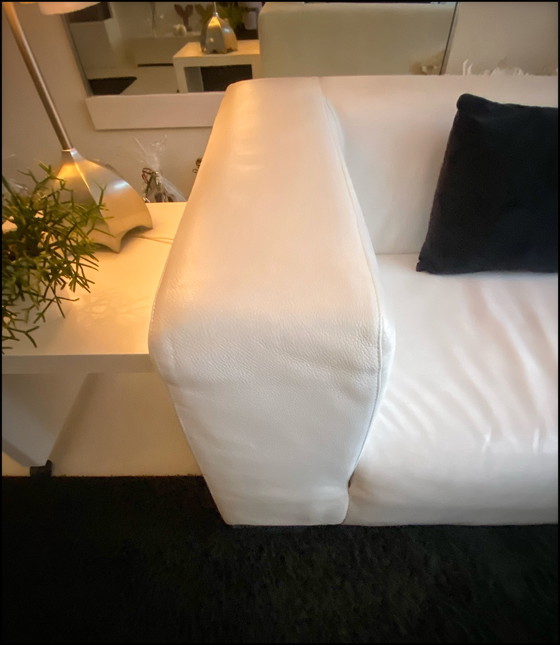 Image 1 of Three-seater Sofa White Leather Brand Montèl