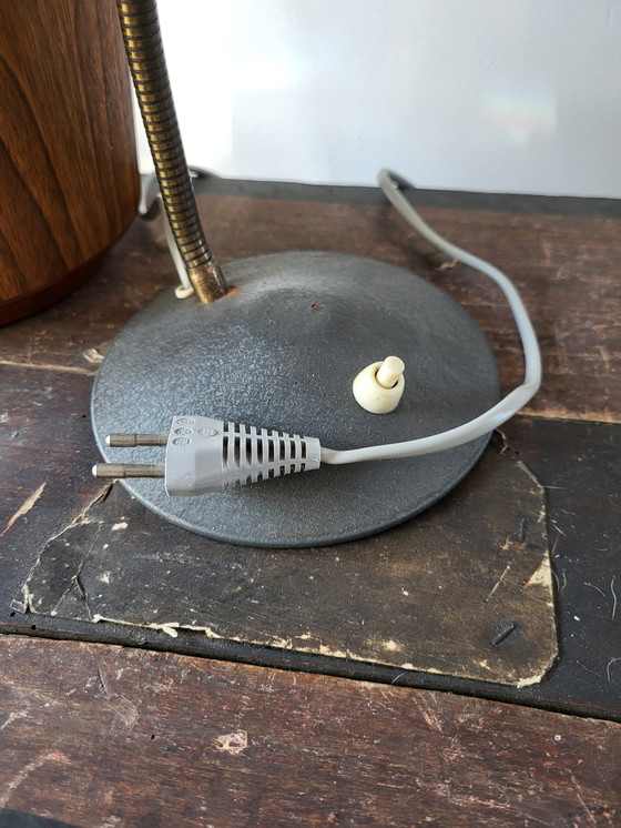 Image 1 of Vintage Desk Lamp, Metal Gray And Brass Movable Arm, Witch's Hat, 1960s