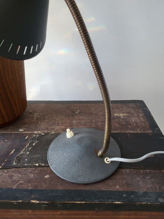 Image 1 of Vintage Desk Lamp, Metal Gray And Brass Movable Arm, Witch's Hat, 1960s