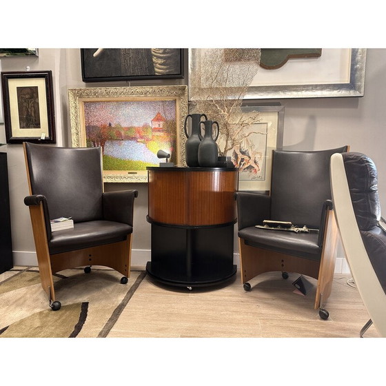 Image 1 of Pair of vintage "Incontro 5080" armchairs in wood and leather by Massimo and Lella Vignelli for Bernini