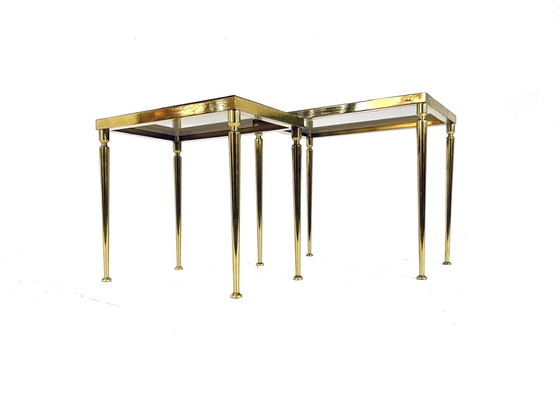 Image 1 of Set of Side Tables Brass & Smoked Glass