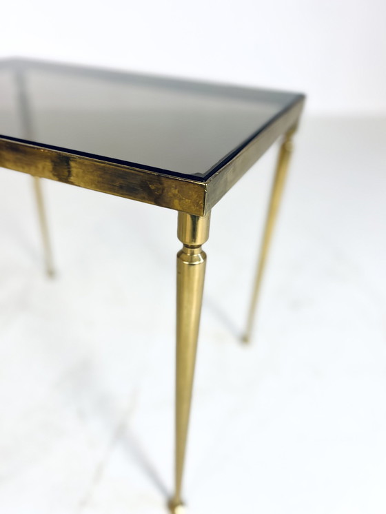 Image 1 of Set of Side Tables Brass & Smoked Glass