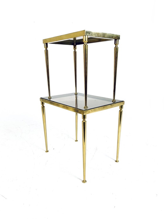 Image 1 of Set of Side Tables Brass & Smoked Glass