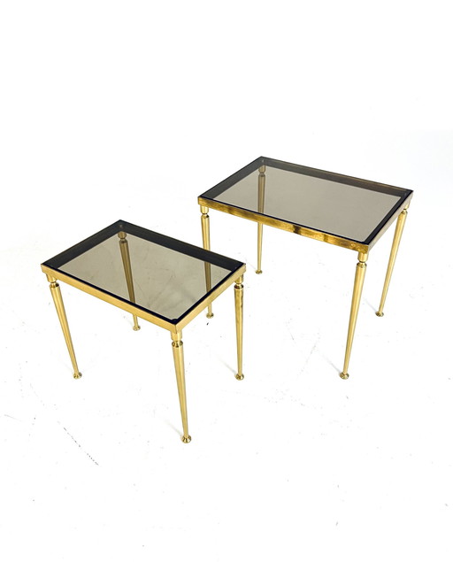 Set of Side Tables Brass & Smoked Glass