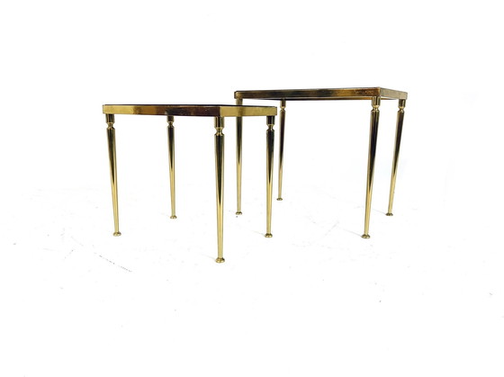 Image 1 of Set of Side Tables Brass & Smoked Glass