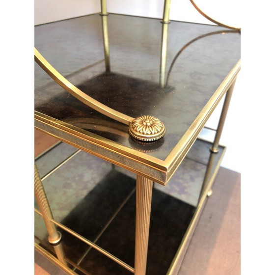 Image 1 of Vintage brass and mirrored trolley with 3 shelves from Maison Jansen, 1940s