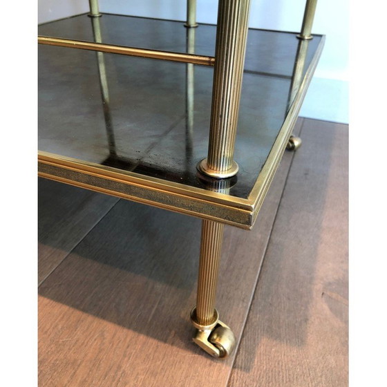 Image 1 of Vintage brass and mirrored trolley with 3 shelves from Maison Jansen, 1940s