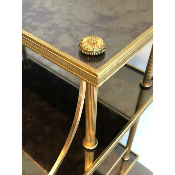 Image 1 of Vintage brass and mirrored trolley with 3 shelves from Maison Jansen, 1940s