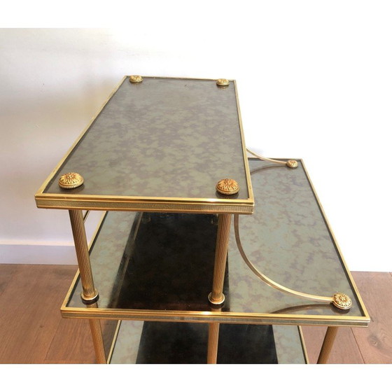 Image 1 of Vintage brass and mirrored trolley with 3 shelves from Maison Jansen, 1940s