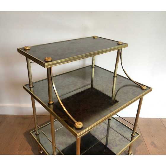 Image 1 of Vintage brass and mirrored trolley with 3 shelves from Maison Jansen, 1940s