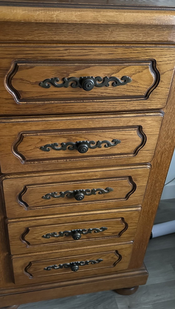 Image 1 of 5-Drawer Oak Cabinet