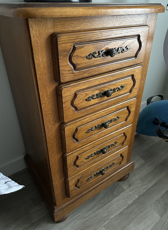 Image 1 of 5-Drawer Oak Cabinet