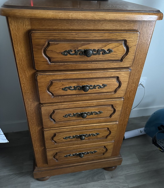 Image 1 of 5-Drawer Oak Cabinet