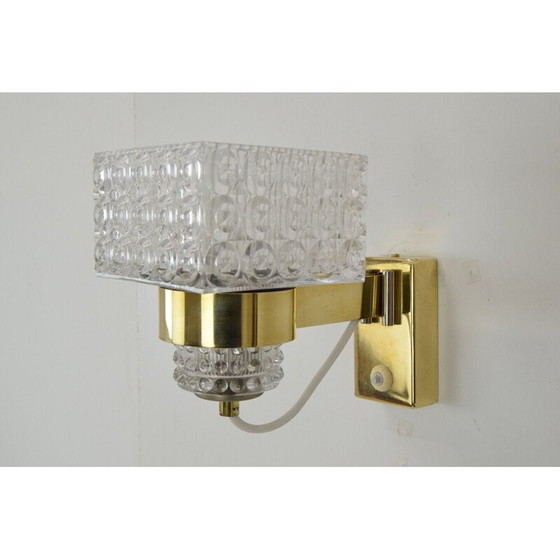 Image 1 of Lampada da parete vintage in vetro e ottone di Lidokov, Cecoslovacchia 1960