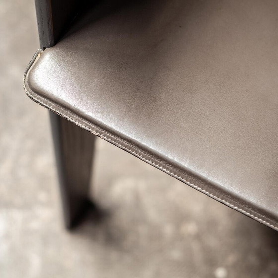 Image 1 of Sedie da pranzo vintage in rovere grigio e pelle di Arnold Merkx per Arco, 1980