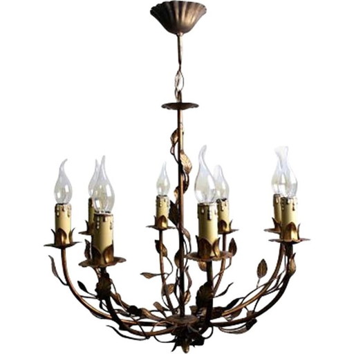Vintage gilt metal chandelier, 1960
