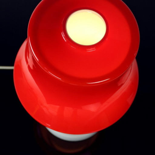 Vintage red and white opaline glass table lamp by Stefan Tabery for Opp Jihlava, 1960