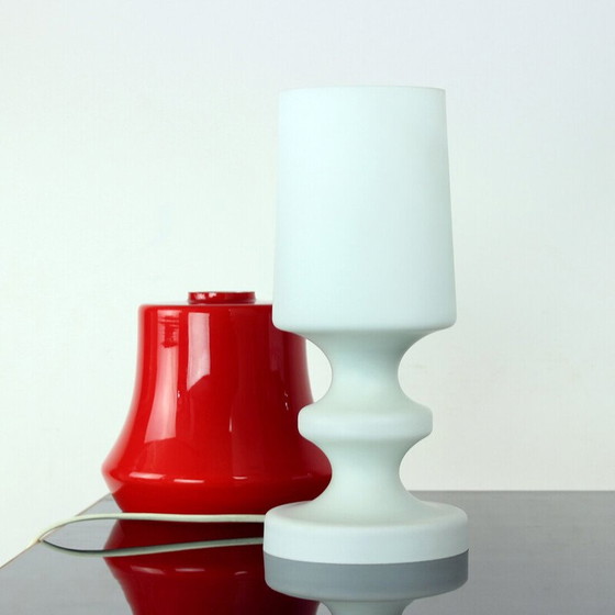 Image 1 of Vintage red and white opaline glass table lamp by Stefan Tabery for Opp Jihlava, 1960