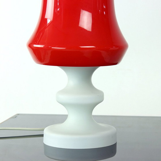 Image 1 of Vintage red and white opaline glass table lamp by Stefan Tabery for Opp Jihlava, 1960