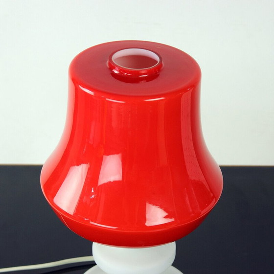 Image 1 of Vintage red and white opaline glass table lamp by Stefan Tabery for Opp Jihlava, 1960