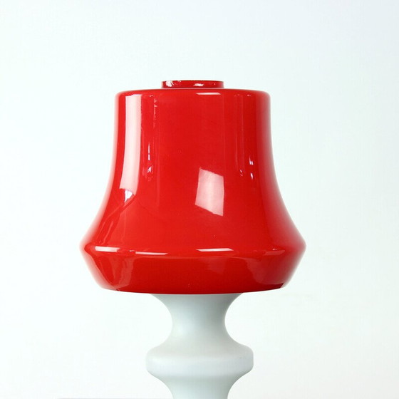 Image 1 of Vintage red and white opaline glass table lamp by Stefan Tabery for Opp Jihlava, 1960