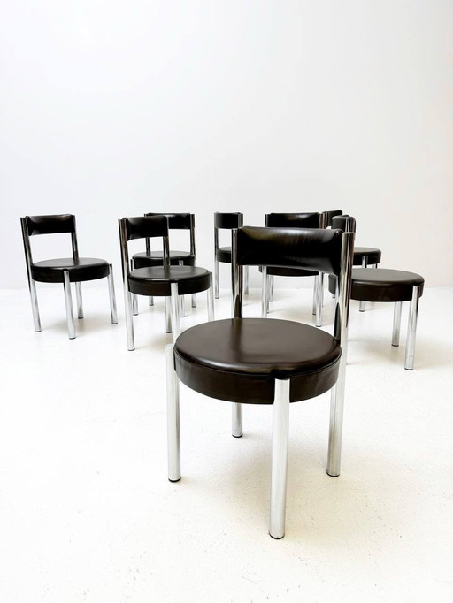 Set of 8 Iconic Chrome & Leather Chairs by Victoria Furniture, 1960s