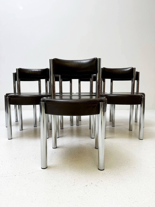 Set of 8 Iconic Chrome & Leather Chairs by Victoria Furniture, 1960s