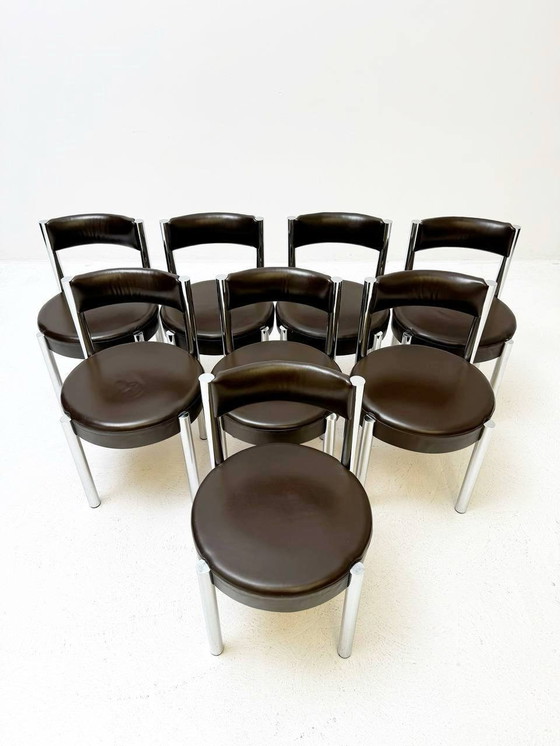 Image 1 of Set of 8 Iconic Chrome & Leather Chairs by Victoria Furniture, 1960s