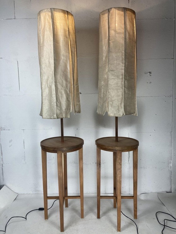 Image 1 of Floor Lamps With Silk Shades By  Jan Des Bouvrie