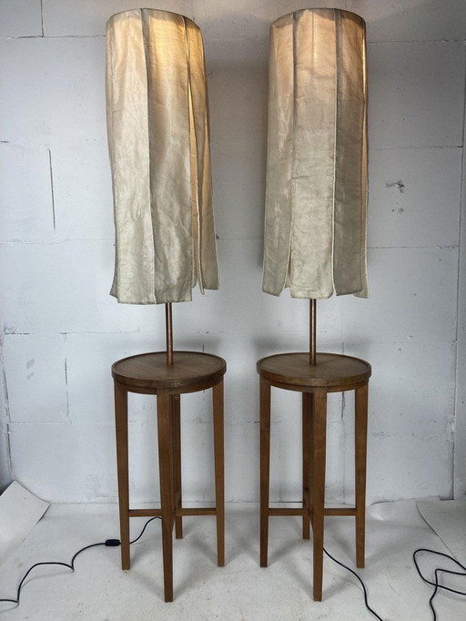 Floor Lamps With Silk Shades By  Jan Des Bouvrie