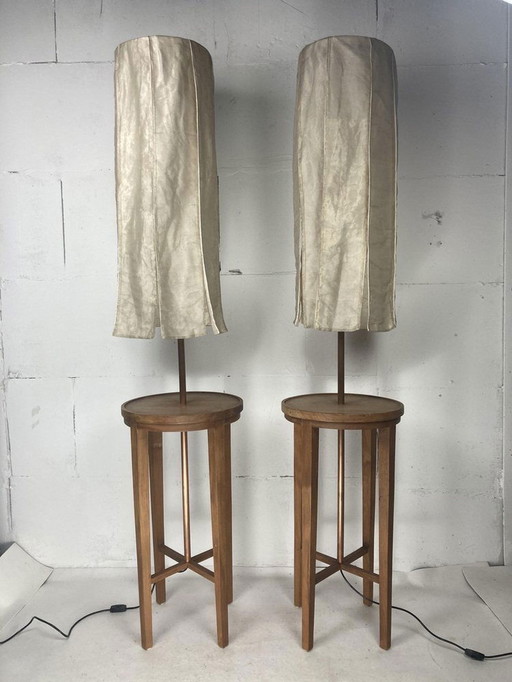 Floor Lamps With Silk Shades By  Jan Des Bouvrie