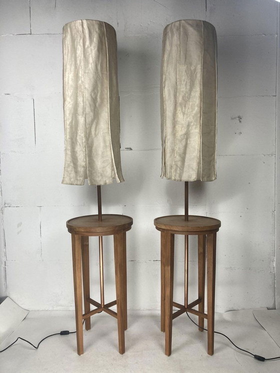 Image 1 of Floor Lamps With Silk Shades By  Jan Des Bouvrie