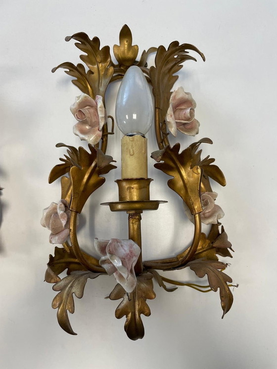 Image 1 of Hollywood Regency Wall Lights Brass And Ceramic