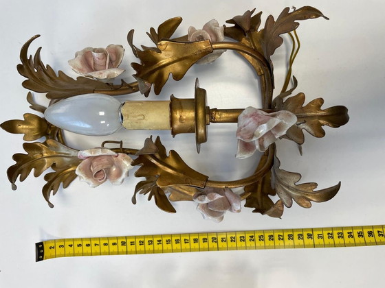 Image 1 of Hollywood Regency Wall Lights Brass And Ceramic