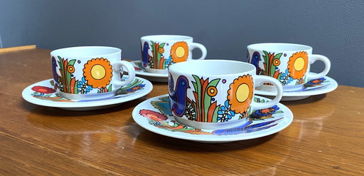 Set Of 4 Mokka Cups And Saucers, Acapulco Design By Villeroy & Boch.