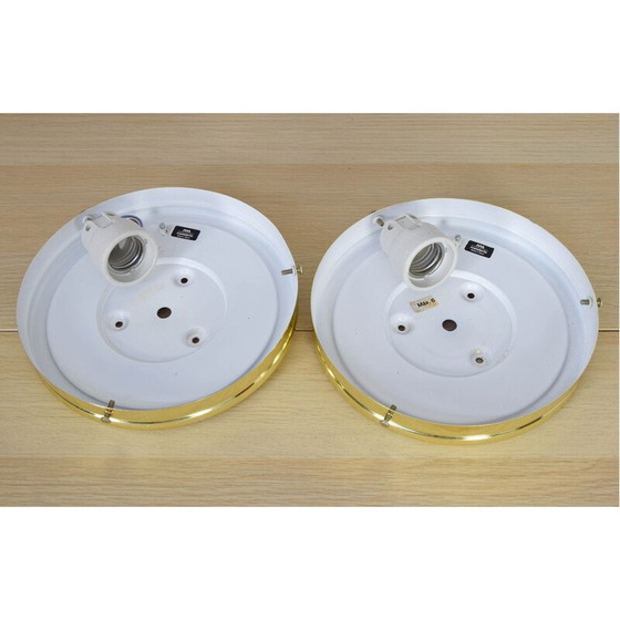 Image 1 of Pair of vintage metalarte brass and opaline glass wall lamp, Spain 1970