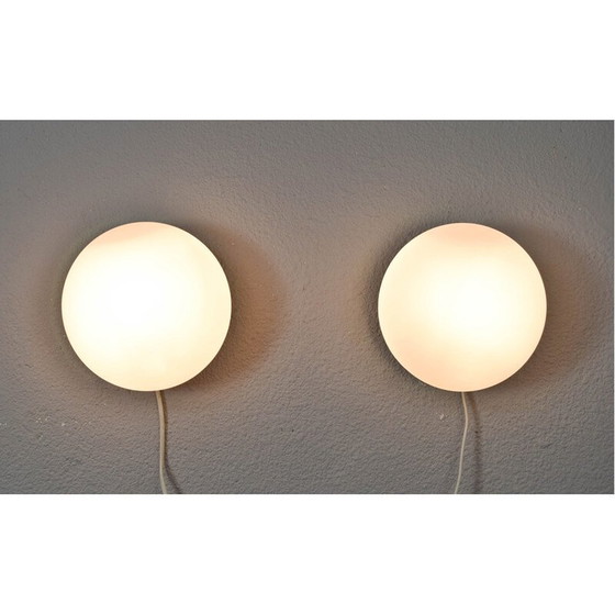Image 1 of Pair of vintage metalarte brass and opaline glass wall lamp, Spain 1970