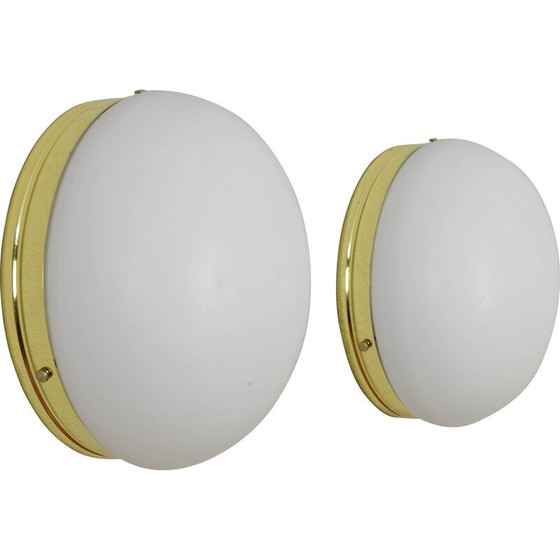 Image 1 of Pair of vintage metalarte brass and opaline glass wall lamp, Spain 1970
